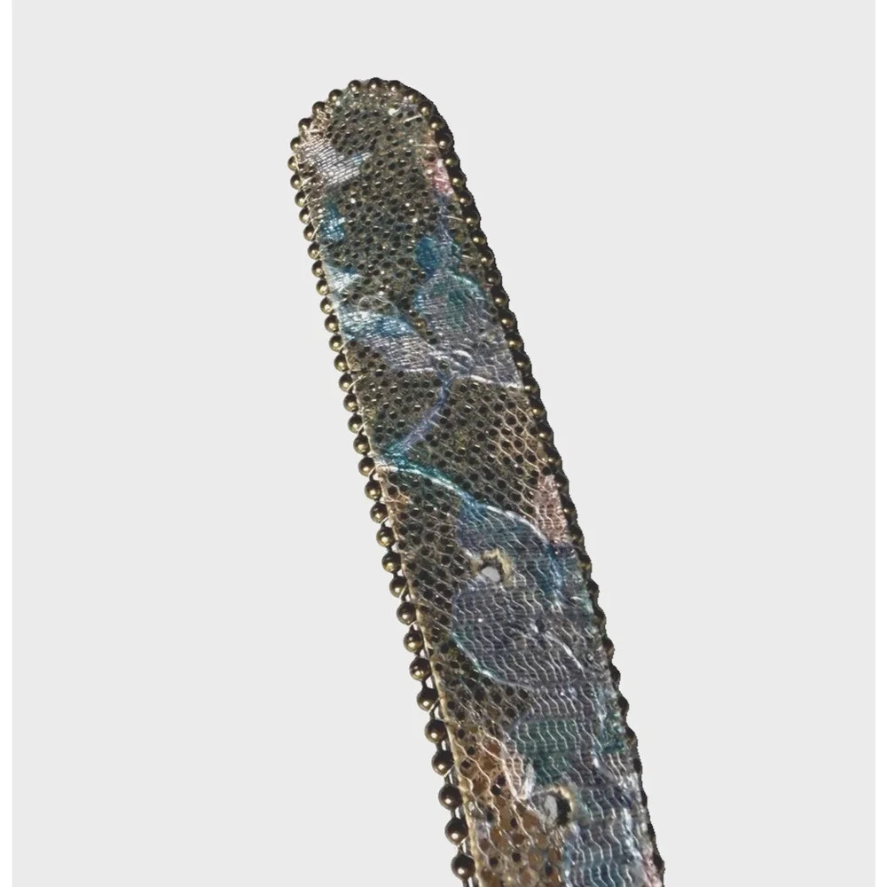Vintage Womens Sparkle Statement Belt Size XL Blue Silver Pink Lace-Look 90s